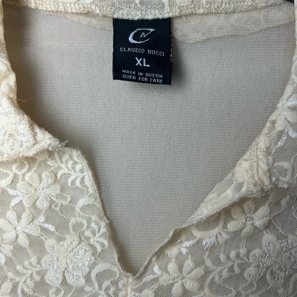 Sheer Blouse Woman’s XL Long Sleeve Top Laced Translucent Bodice Form Fitting - Picture 3 of 9